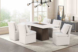 Grasten Contemporary Marble Top Dining Collection - 7pcs- Dining Table + 6 Boucle Caster Chairs