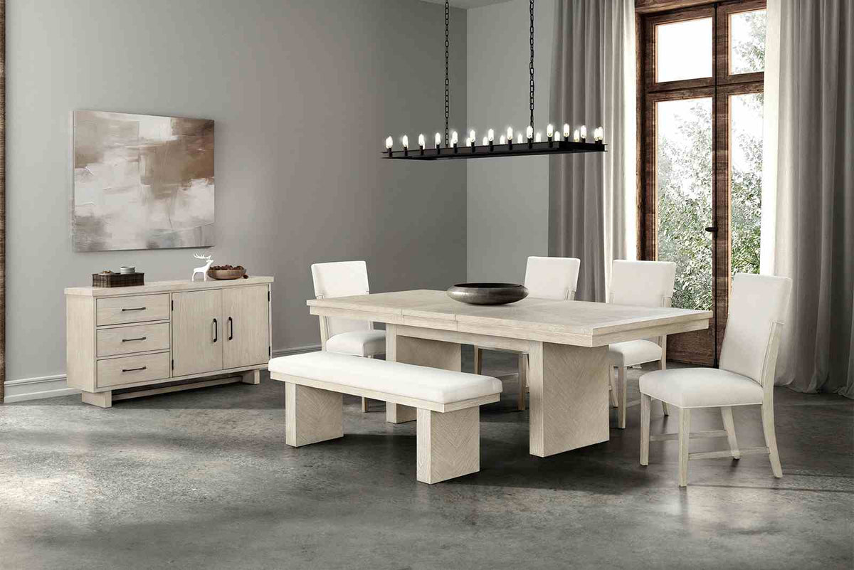 Hagerman Modern Farmhouse 94" Extendable Dining Table & Set - 6pcs- Table + 4 Chairs + Bench