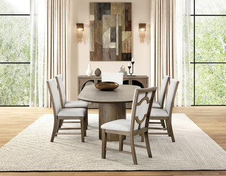 Clements Modern Farmhouse Dining Collection - 102" Extendable Plinth Table, Chairs & Glass-Door Sideboard in Oak – Natural & Brown, view 4
