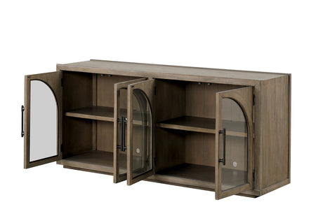 Clements Modern Farmhouse Dining Collection - 102" Extendable Plinth Table, Chairs & Glass-Door Sideboard in Oak – Natural & Brown, view 13