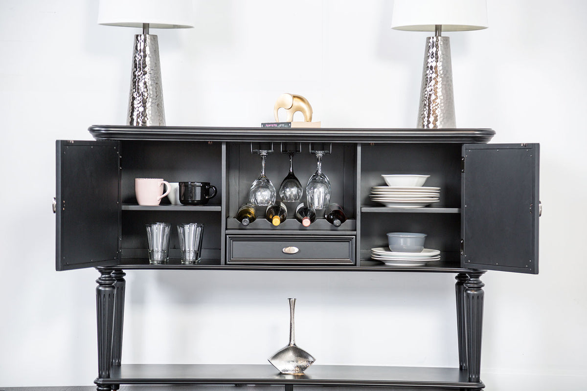 Melodi Parc Glam Dining Collection - 84" Table, Fluted-Leg Upholstered Chairs & Server in Black or Silver – Black & Silver, view 12