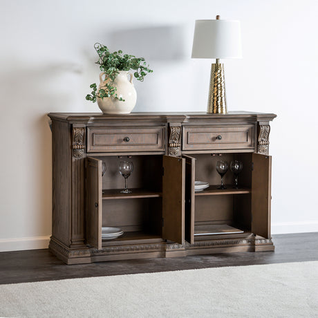 Oakham Rustic 108" Dining Collection - Shield Back Chairs, Hutch & Sideboard in Weathered Oak – Natural & Beige, view 12