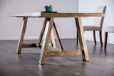 Losone Rustic 71.5" Trestle Dining Table & Set with Bench - Upholstered Seats in Brown & White – Brown & White, view 6