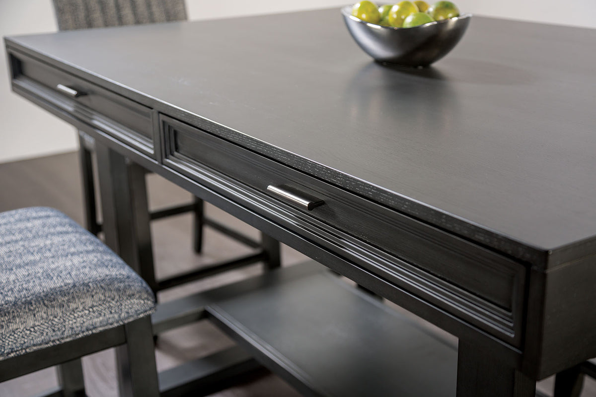 Potton Transitional 60" Counter Height Dining Table & Set - Trestle Base with Storage Drawers in Gray – Gray & Blue, view 3