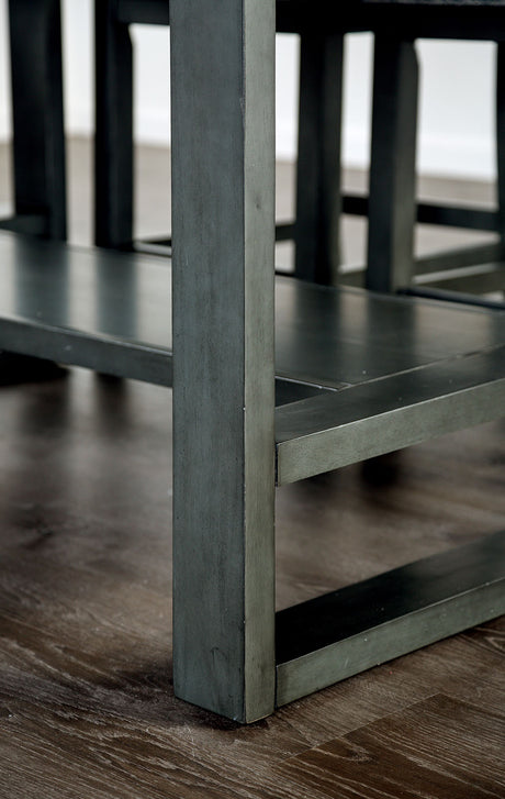 Potton Transitional 60" Counter Height Dining Table & Set - Trestle Base with Storage Drawers in Gray – Gray & Blue, view 5