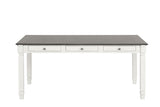 Pendola Rustic Farmhouse 72" Dining Table with Drawers & Set - Slat Back Chairs in Two-Tone Rustic White – White & Brown, view 4