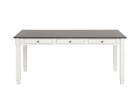 Pendola Rustic Farmhouse 72" Dining Table with Drawers & Set - Slat Back Chairs in Two-Tone Rustic White – White & Brown, view 4