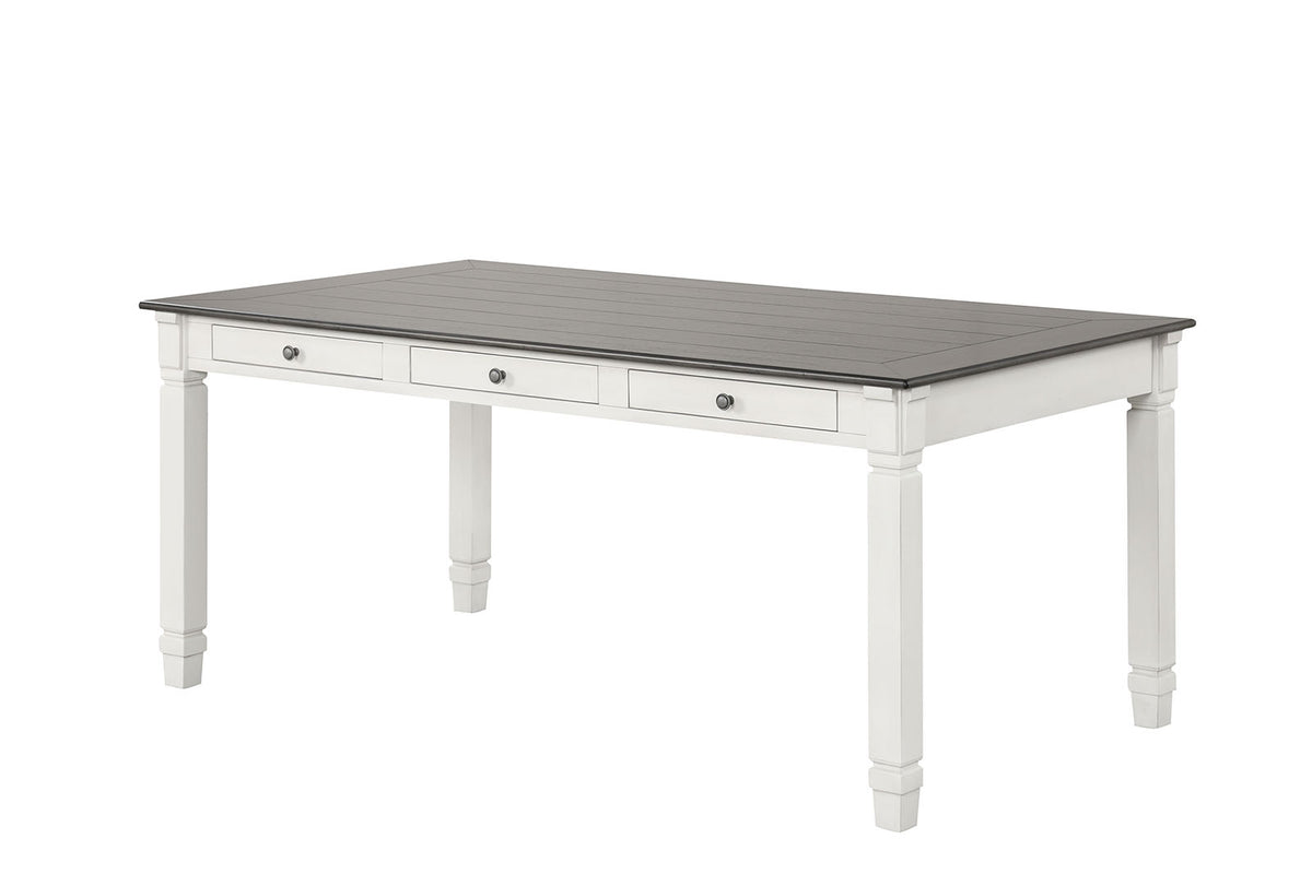 Pendola Rustic Farmhouse 72" Dining Table with Drawers & Set - Slat Back Chairs in Two-Tone Rustic White – White & Brown, view 5