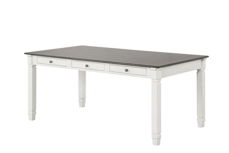 Pendola Rustic Farmhouse 72" Dining Table with Drawers & Set - Slat Back Chairs in Two-Tone Rustic White – White & Brown, view 5