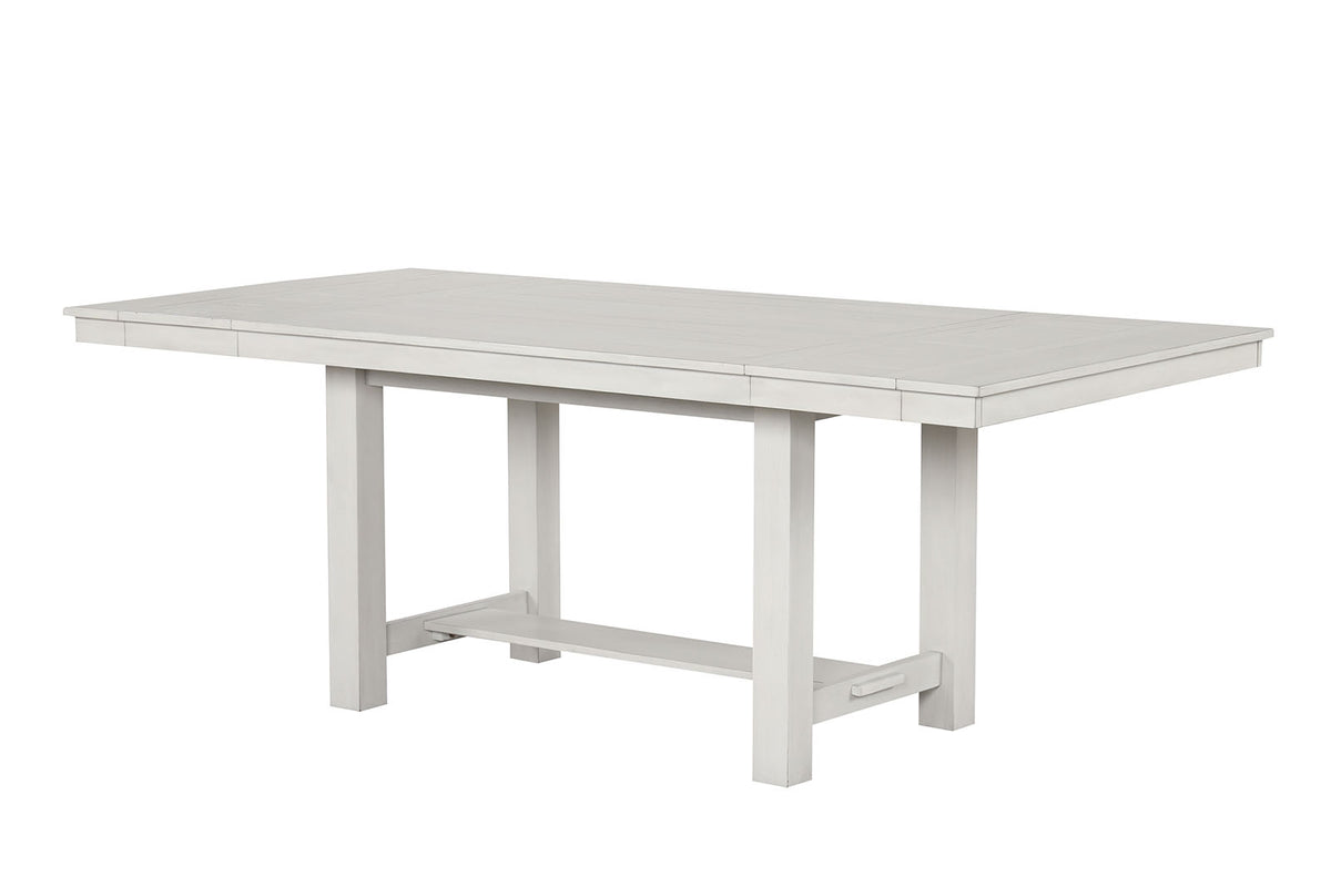 Ferrone Farmhouse 84" Extendable Dining Table & Set - Plank Top, Block Trestle Base & Cross Back Chairs in Rustic White Oak – Natural & White, view 4
