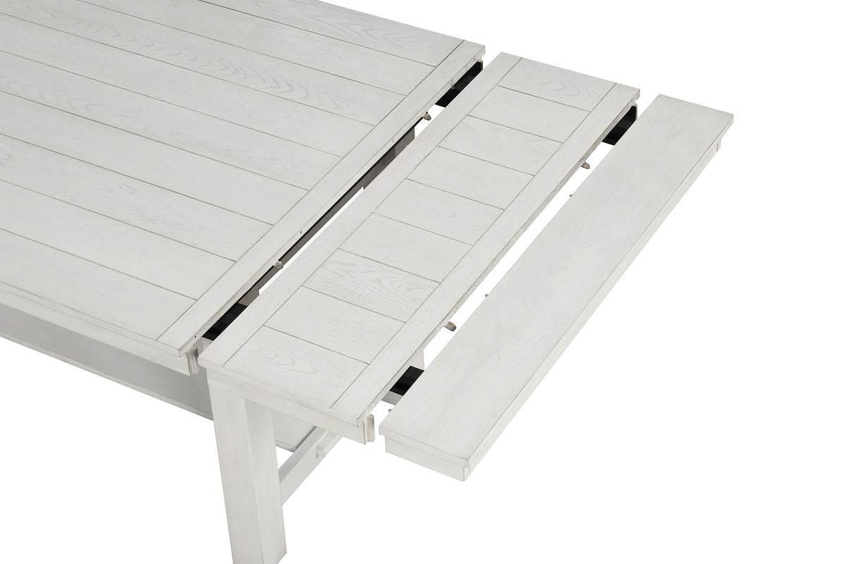 Ferrone Farmhouse 84" Extendable Dining Table & Set - Plank Top, Block Trestle Base & Cross Back Chairs in Rustic White Oak – Natural & White, view 8