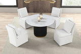 Varde Glam 54" Round Marble Dining Table & Set - Reeded Plinth Base with Gold Trim & Boucle Chairs – Black & White, view 4