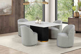 Morges Contemporary 72" Marble Dining Table & 5-Piece Set - 5pcs- Table + 4 Light Gray Swivel Chairs