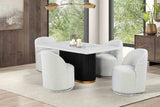 Morges Contemporary 72" Marble Dining Table & 5-Piece Set - 5pcs- Table + 4 White Swivel Chairs