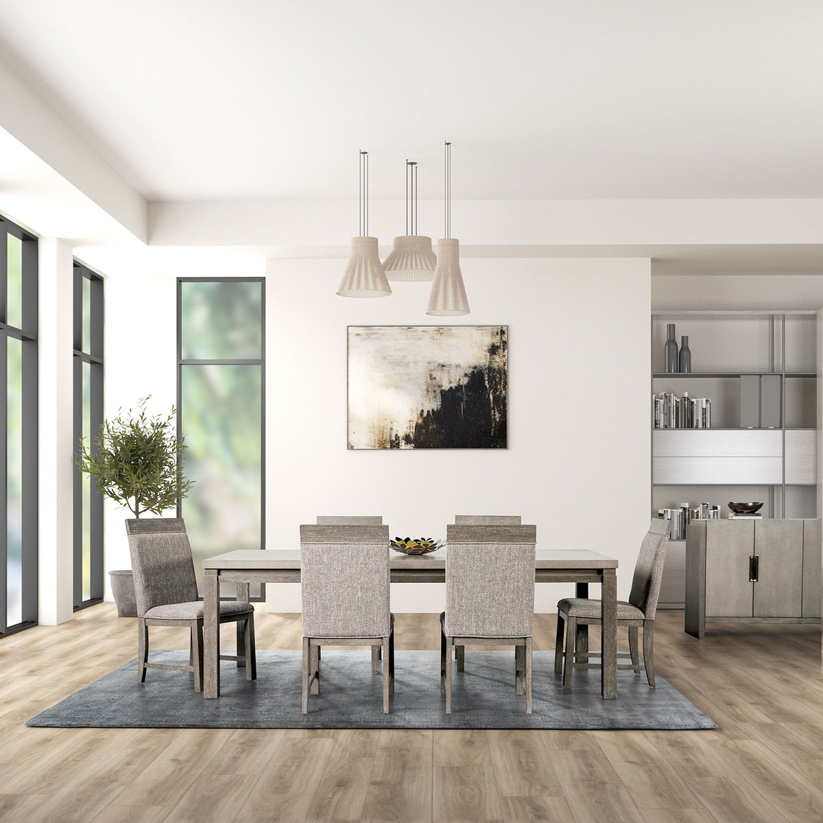 Gristalt Two-Tone Dining Collection - 90" Table, Padded Side Chairs & Server in Gray – Gray, view 4