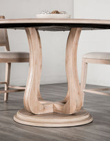 Orbetello Transitional 54" Round Counter Height Table & Padded Side Chairs - Tulip Pedestal Base in Distressed Natural – Natural & Beige, view 3