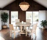 Orbetello Transitional 54" Round Counter Height Table & Padded Side Chairs - Tulip Pedestal Base in Distressed Natural – Natural & Beige, view 7