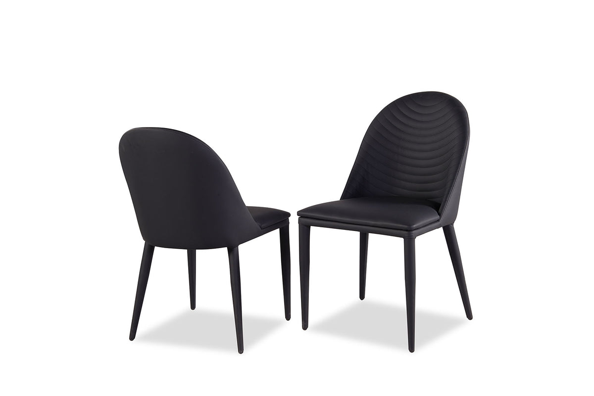 Lenvik Contemporary 71" Ceramic Top Dining Table & Set - Iron X-Base & Arched Stitch Upholstered Chairs in Black or Brown – Black & Brown, view 11