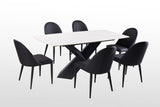 Lenvik Contemporary 71" Ceramic Top Dining Table & Set - Iron X-Base & Arched Stitch Upholstered Chairs in Black or Brown – Black & Brown, view 6