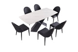 Lenvik Contemporary 71" Ceramic Top Dining Table & Set - Iron X-Base & Arched Stitch Upholstered Chairs in Black or Brown – Black & Brown, view 7