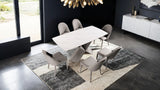 Lenvik Contemporary 71" Ceramic Top Dining Table & Set - Iron X-Base & Arched Stitch Upholstered Chairs in Black or Brown – Black & Brown, view 15