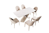 Lenvik Contemporary 71" Ceramic Top Dining Table & Set - Iron X-Base & Arched Stitch Upholstered Chairs in Black or Brown – Black & Brown, view 17