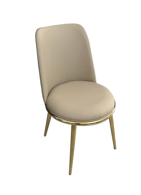 Norelli Contemporary 71" Ceramic Top Trestle Dining Table & Set - Round Leatherette Chairs in Gold or Silver – Gold & Silver, view 5
