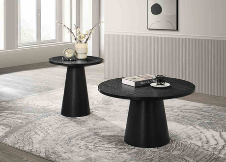 Halewood Contemporary Pedestal Coffee & End Tables - Cone-Shaped Base in Black or Oak – Black & Natural, view 5