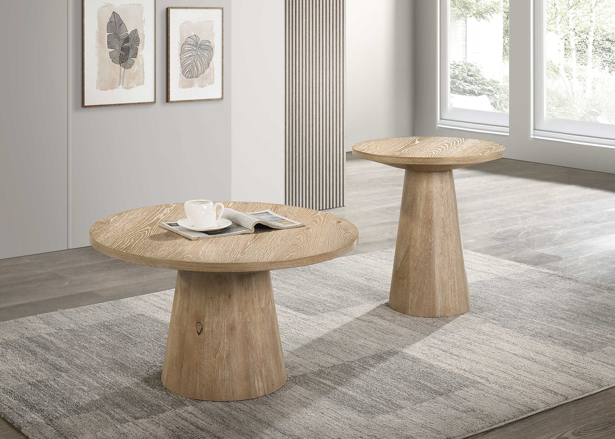 Halewood Contemporary Pedestal Coffee & End Tables - Cone-Shaped Base in Black or Oak – Black & Natural, view 6
