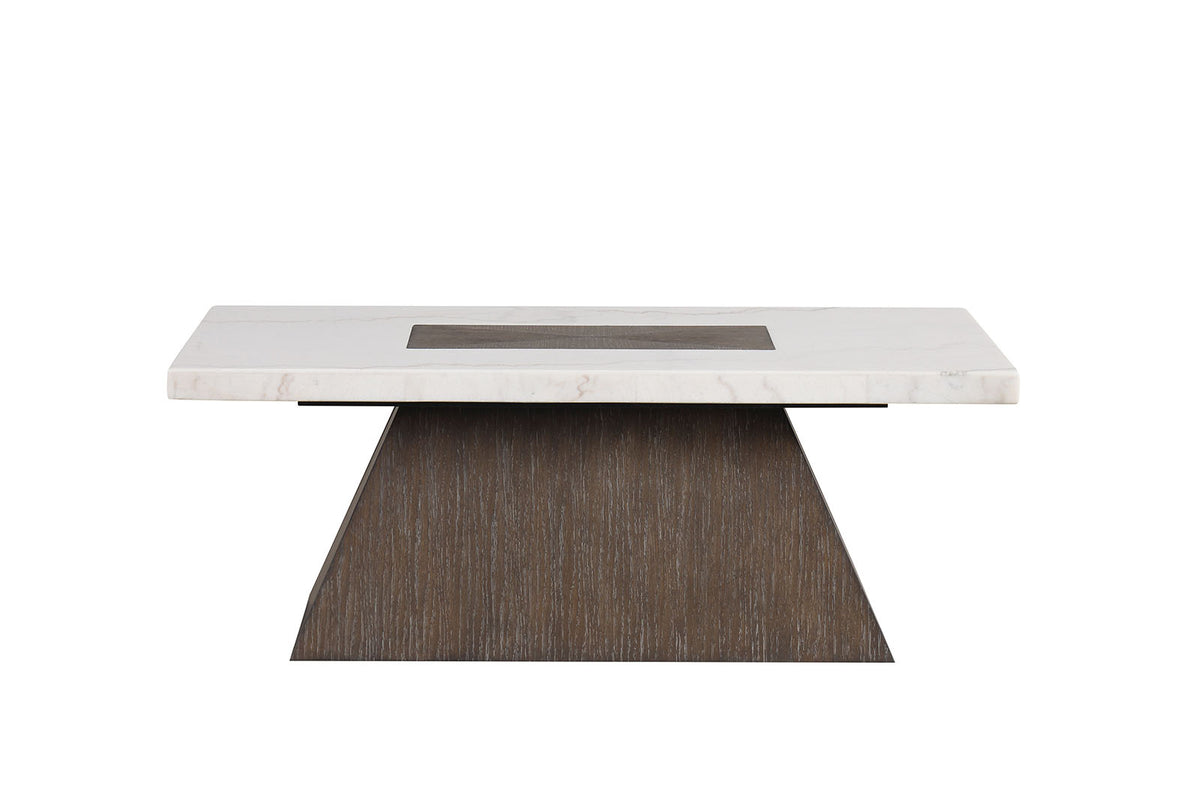 Grasten Contemporary Square Coffee & End Table - Marble Top with Tapered Dark Walnut Base – Brown & White, view 4