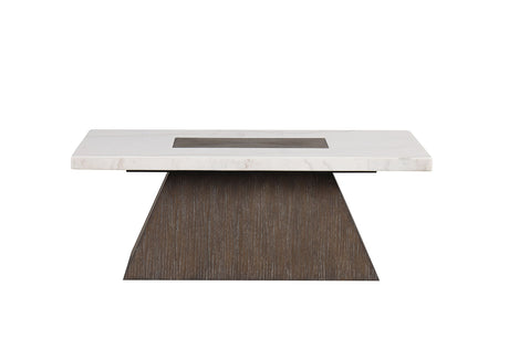 Grasten Contemporary Square Coffee & End Table - Marble Top with Tapered Dark Walnut Base – Brown & White, view 4