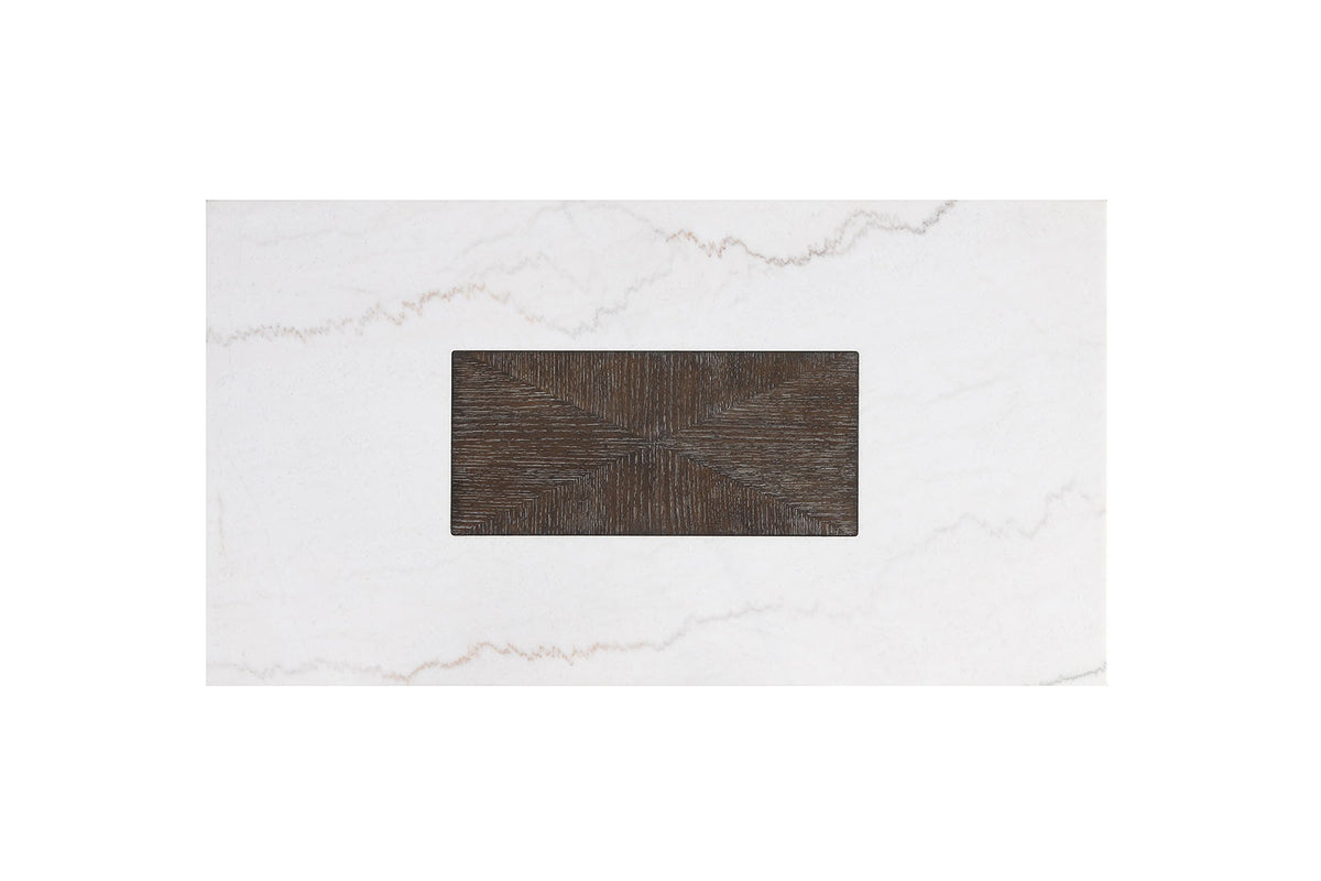 Grasten Contemporary Square Coffee & End Table - Marble Top with Tapered Dark Walnut Base – Brown & White, view 5