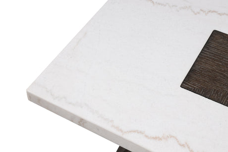 Grasten Contemporary Square Coffee & End Table - Marble Top with Tapered Dark Walnut Base – Brown & White, view 6