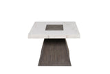 Grasten Contemporary Square Coffee & End Table - Marble Top with Tapered Dark Walnut Base – Brown & White, view 8