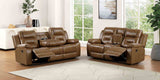 Ezekius Manual Reclining Sofa, Loveseat & Sectional - Drop-Down Table with USB & Cup Holders in Brown – Brown, view 2