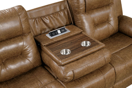 Ezekius Manual Reclining Sofa, Loveseat & Sectional - Drop-Down Table with USB & Cup Holders in Brown – Brown, view 9