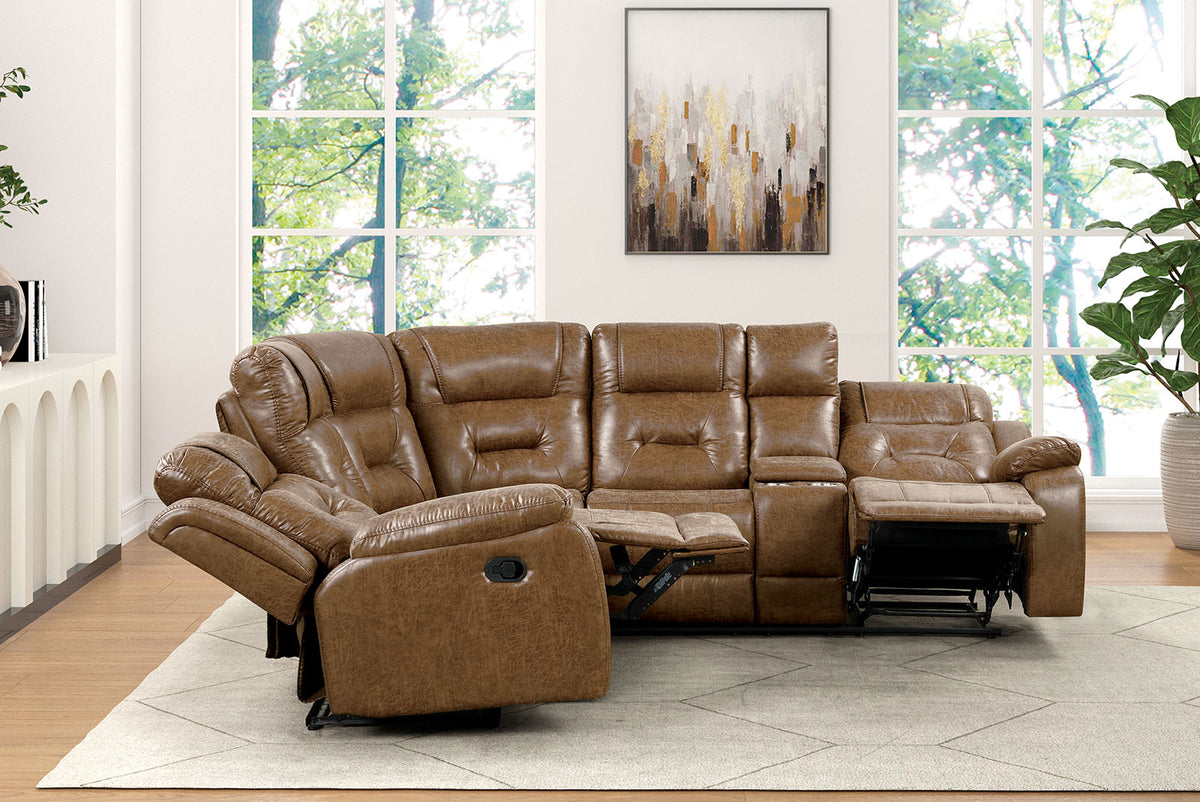 Ezekius Manual Reclining Sofa, Loveseat & Sectional - Drop-Down Table with USB & Cup Holders in Brown – Brown, view 10