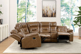 Ezekius Manual Reclining Sofa, Loveseat & Sectional - Drop-Down Table with USB & Cup Holders in Brown – Brown, view 10