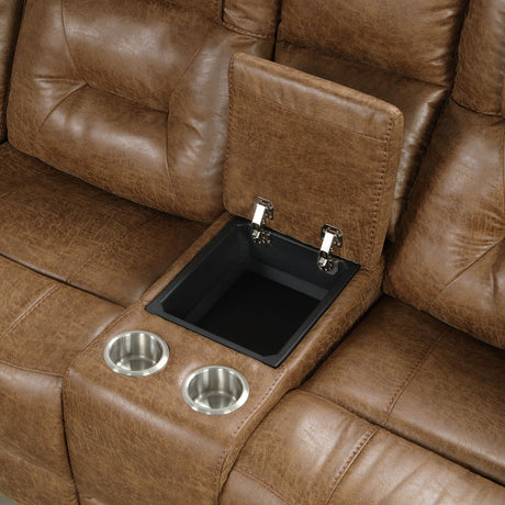 Ezekius Manual Reclining Sofa, Loveseat & Sectional - Drop-Down Table with USB & Cup Holders in Brown – Brown, view 13