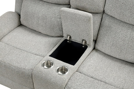 Sandbach Contemporary Reclining Sofa, Console Loveseat & Glider Recliner - Padded Track Arms in Light Gray – Gray, view 7