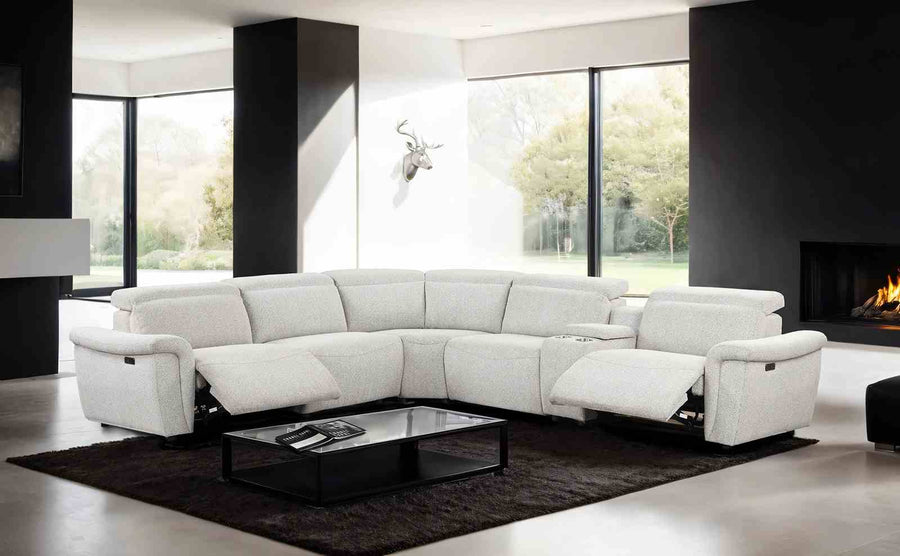 Hieronimus Power Reclining Sectional - Adjustable Headrests & USB Charging in Light Gray Chenille