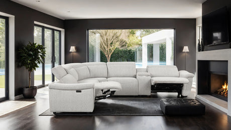 Hieronimus Power Reclining Sectional - Adjustable Headrests & USB Charging in Light Gray Chenille – Gray, view 2