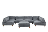 Dagenham Contemporary Modular Sectional Sofa - Corduroy Velvet with Adjustable Back Support – Beige & Gray, view 9