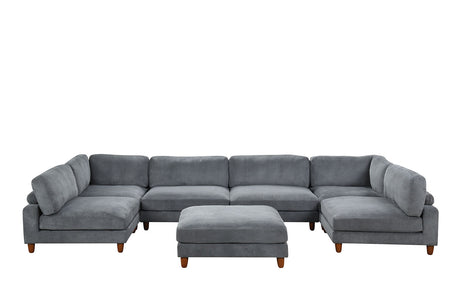 Dagenham Contemporary Modular Sectional Sofa - Corduroy Velvet with Adjustable Back Support – Beige & Gray, view 9
