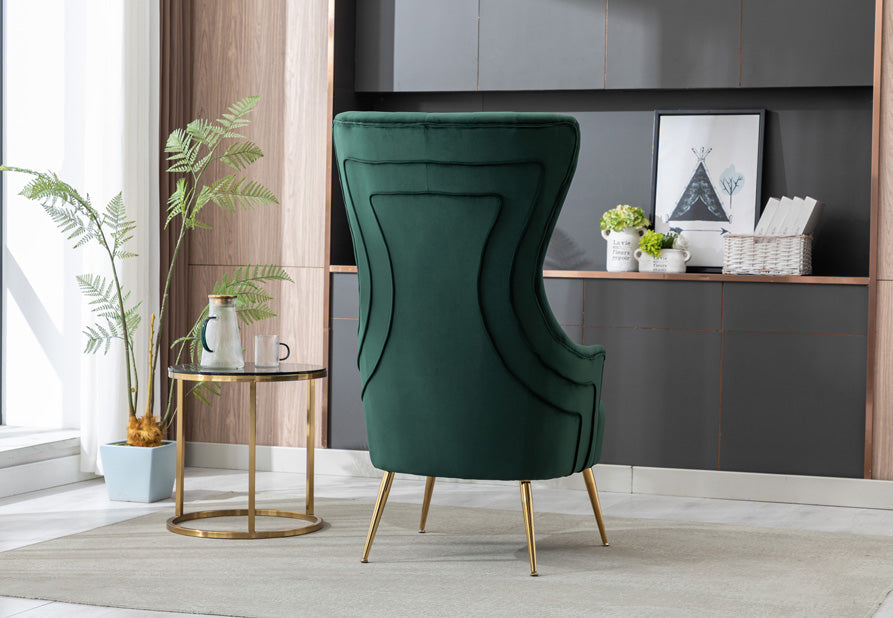 Rear view of the gray velvet chair showcasing smooth upholstery
