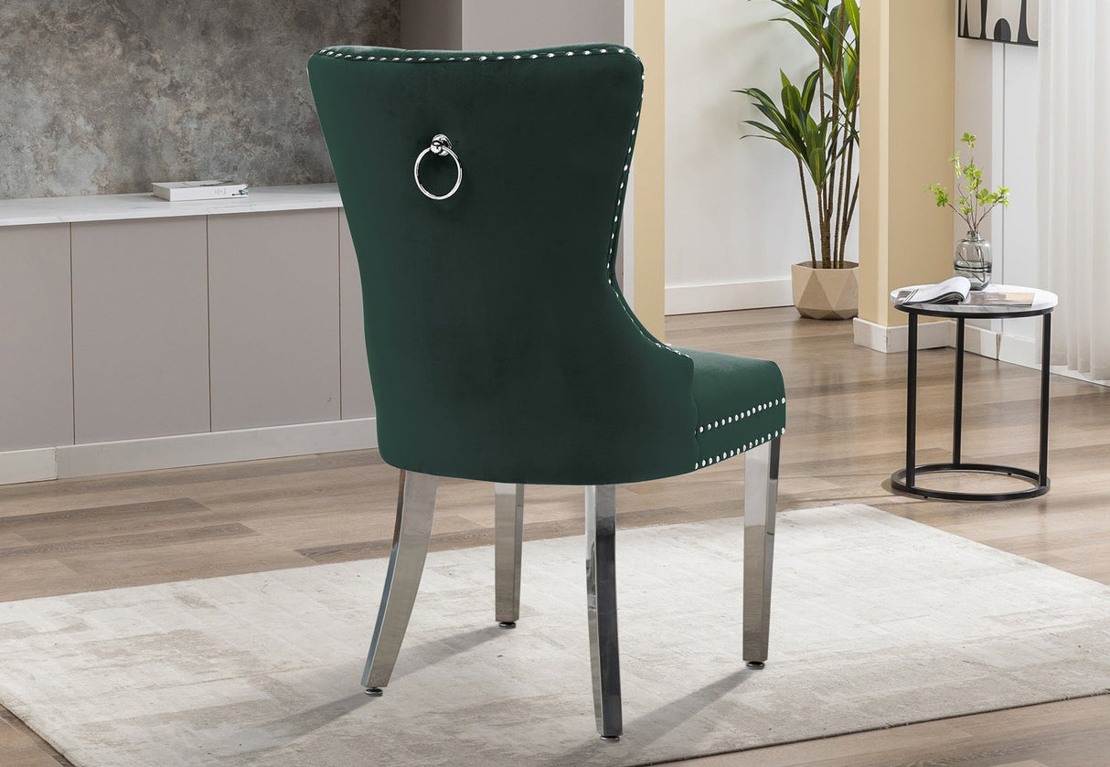 Full view of the contemporary glam dining chair against a neutral background