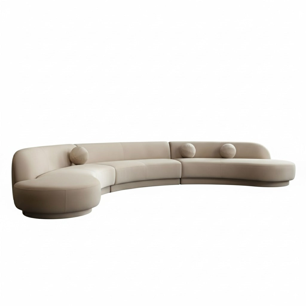 Zelda 3PC Modular Curved Armless Sofa & (2) Chaise in Light Camel Performance Velvet w/ (3) Accent Pillow Balls