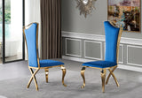 Black velvet dining chair with high back and gold stainless steel legs