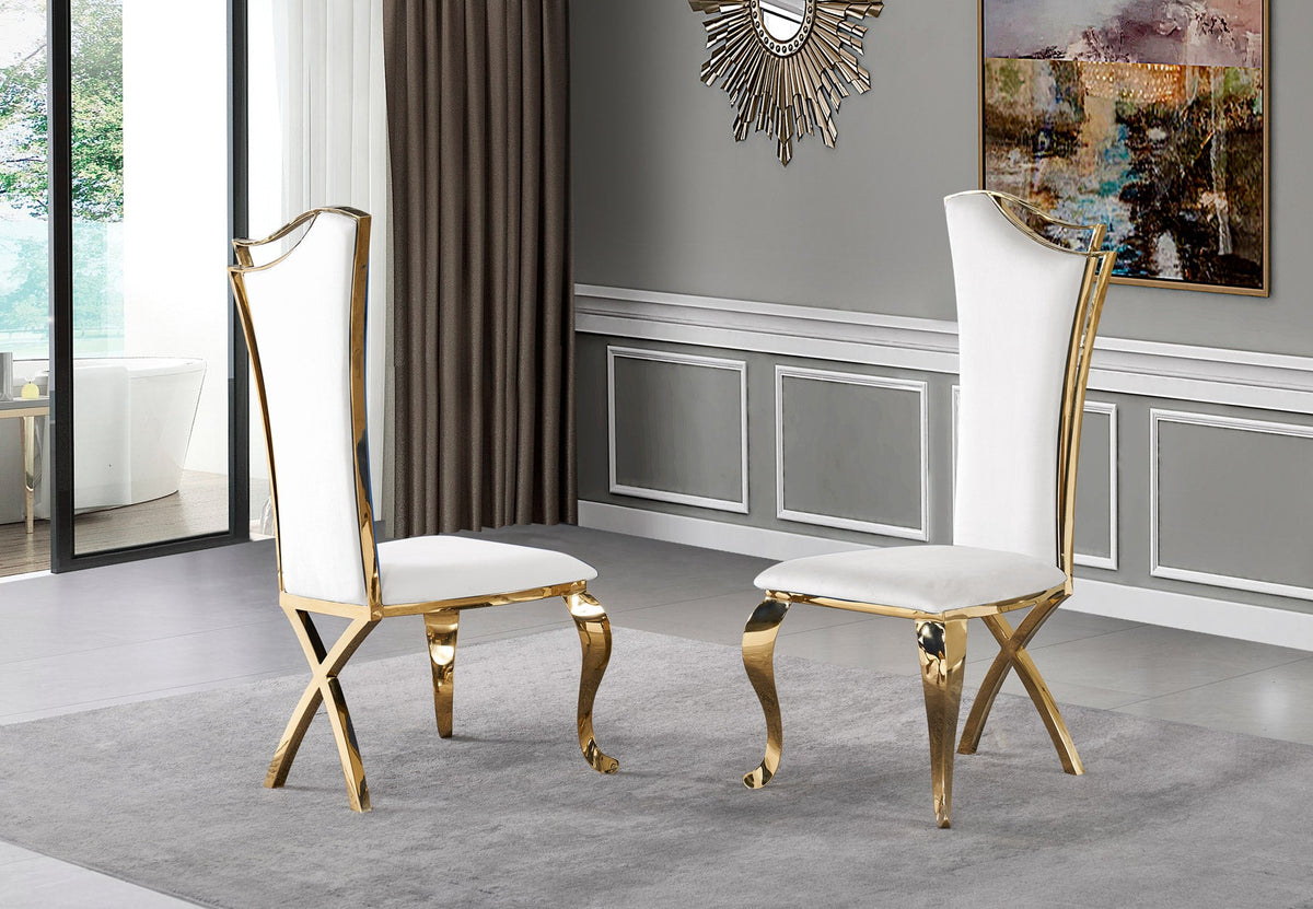 Set of Perry velvet dining chairs in a modern dining room setting