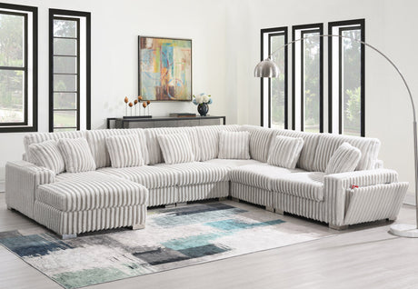 Deep brown ribbed shaggy velvet U-shaped sectional sofa front view